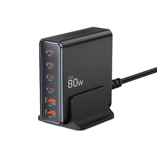 Netzwerk-Ladegerät Tech-Protect DC80W, 80W, 3A, 2 x USB-A - 4 x USB-C, Schwarz