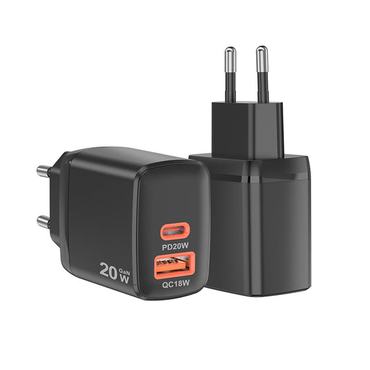 Techsuit CH2 Duonix Netzladegerät, 20W, 3A, 1 x USB-A - 1 x USB-C, Schwarz