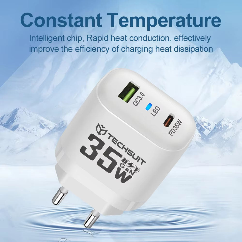 Chargeur réseau Techsuit CHPD174, 35W, 3A, 1 x USB-A - 1 x USB-C, Blanc