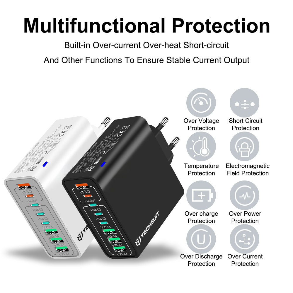 Chargeur Réseau Techsuit CHPD224, 65W, 3.25A, 4 x USB-A - 4 x USB-C, Noir