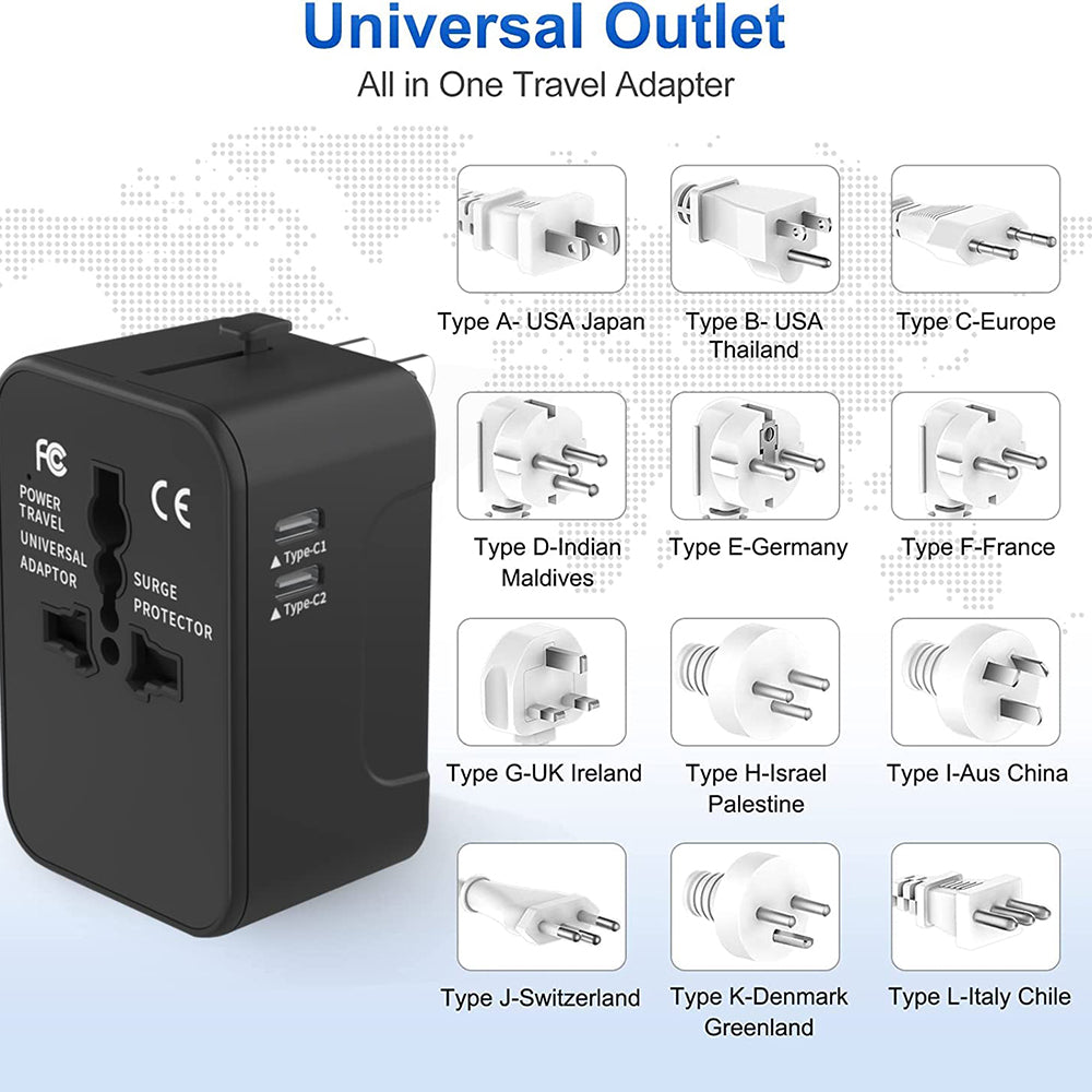 Chargeur Réseau Techsuit HHT202-2C Travel, 15W, 3A, 2 x USB-C, Blanc