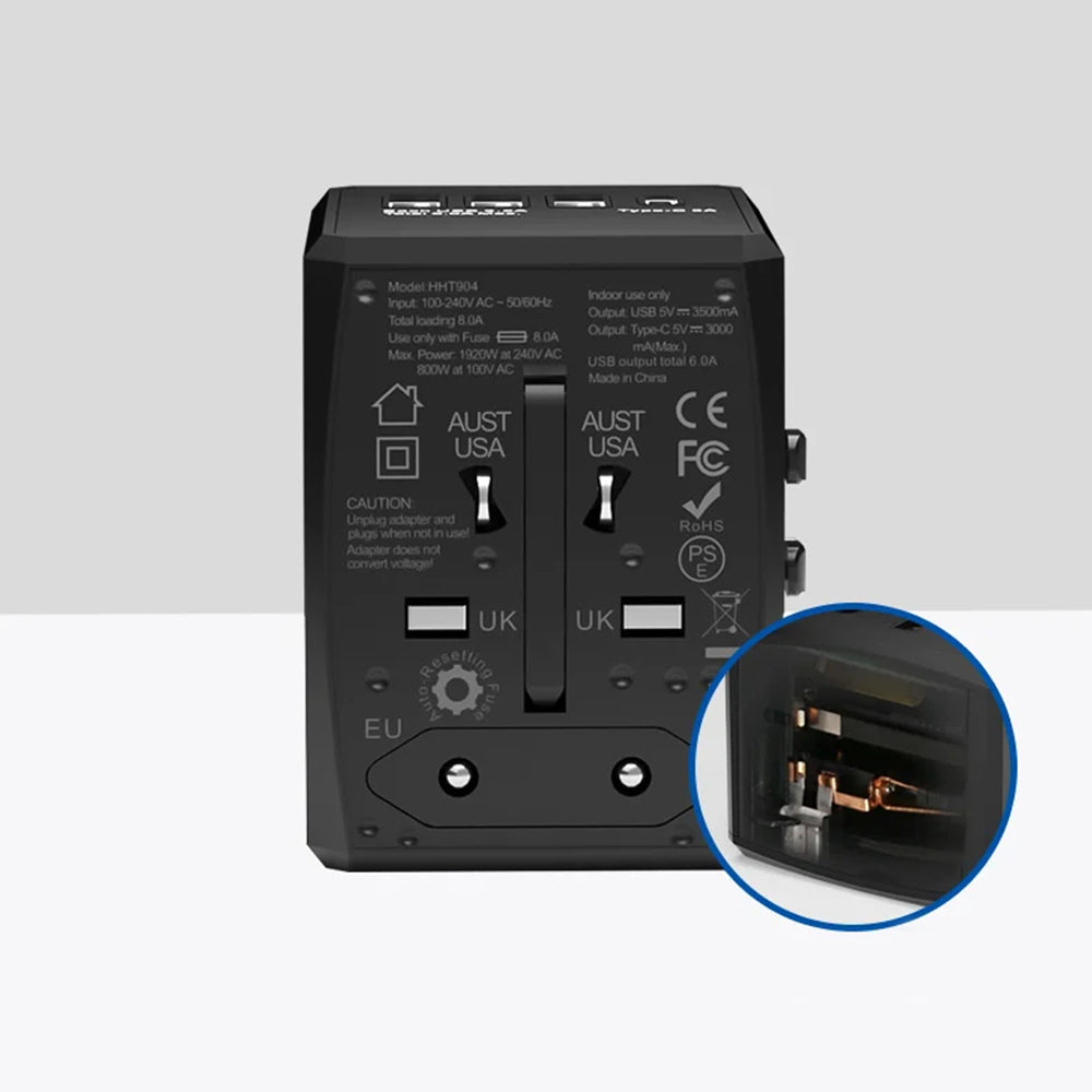 Chargeur Réseau Techsuit HHT904-B1 Travel, 15W, 3A, 3 x USB-A - 1 x USB-C, Noir