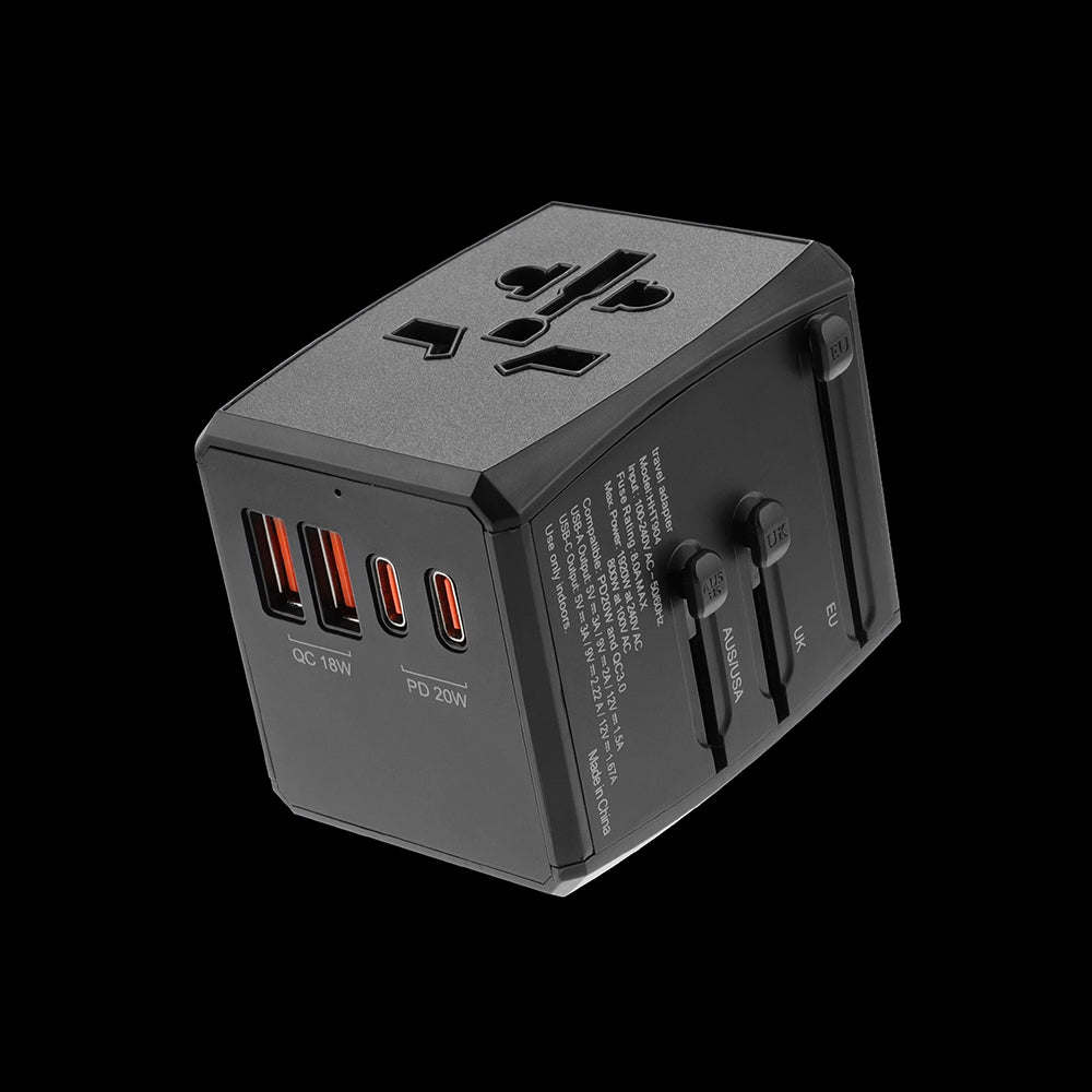 Chargeur Réseau Techsuit HHT904-B2 Travel, 20W, 3A, 2 x USB-A - 2 x USB-C, Noir