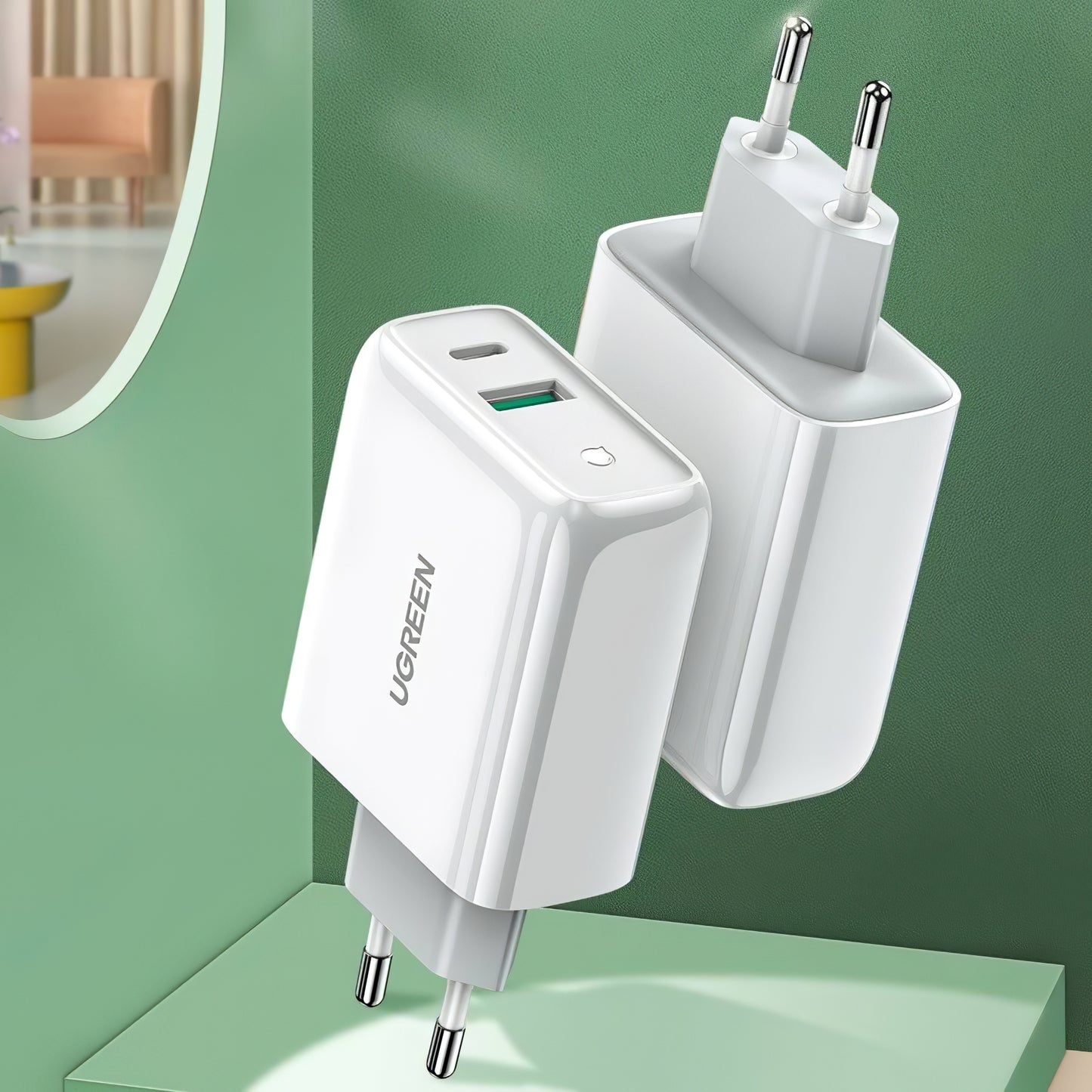 Netzwerk-Ladegerät UGREEN CD170, 36W, 3A, 1 x USB-A - 1 x USB-C, Weiß
