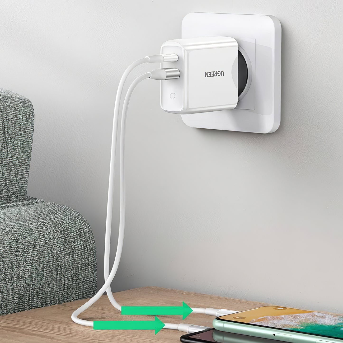 Netzwerk-Ladegerät UGREEN CD170, 36W, 3A, 1 x USB-A - 1 x USB-C, Weiß