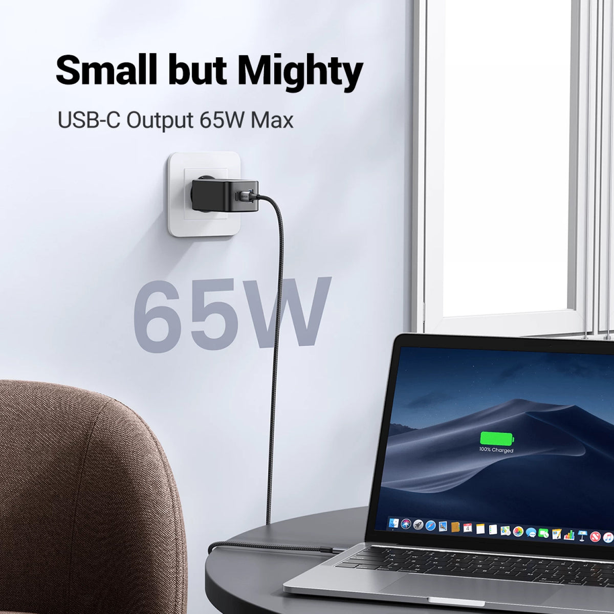 Chargeur secteur UGREEN CD244 (10335), 65W, 3A, 1 x USB-A - 2 x USB-C, Gris
