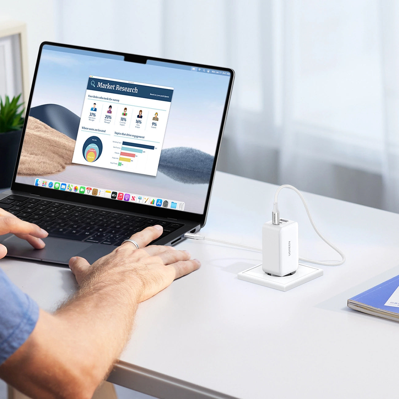 Chargeur réseau UGREEN CD244, 65W, 3A, 1 x USB-A - 2 x USB-C, Gris