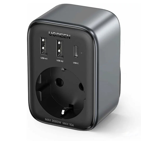 Chargeur réseau UGREEN CD314, 30W, 3A, 2 x USB-A - 1 x USB-C - 1 x Schuko, Noir