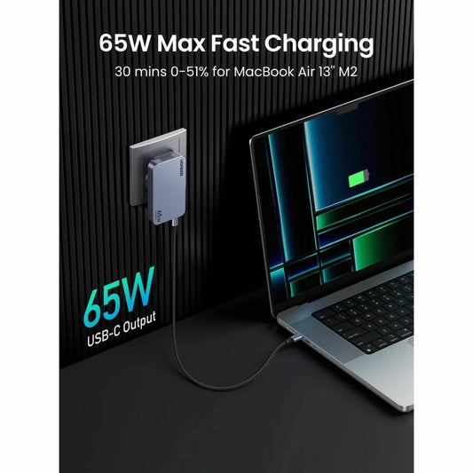Chargeur réseau UGREEN X753 Nexode Pro, 65W, 3A, 1 x USB-A - 2 x USB-C, Gris