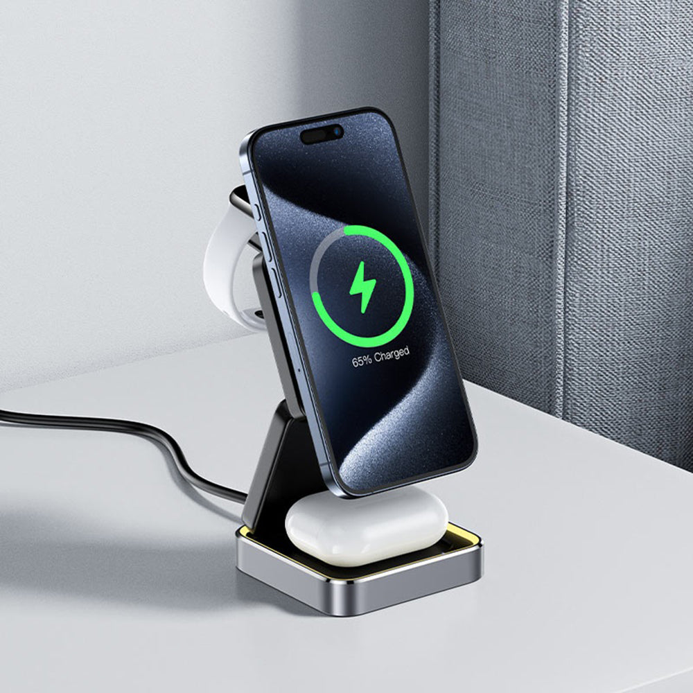 Chargeur Réseau Sans Fil Acefast E21 3en1, 23W, 1.67A, Gris