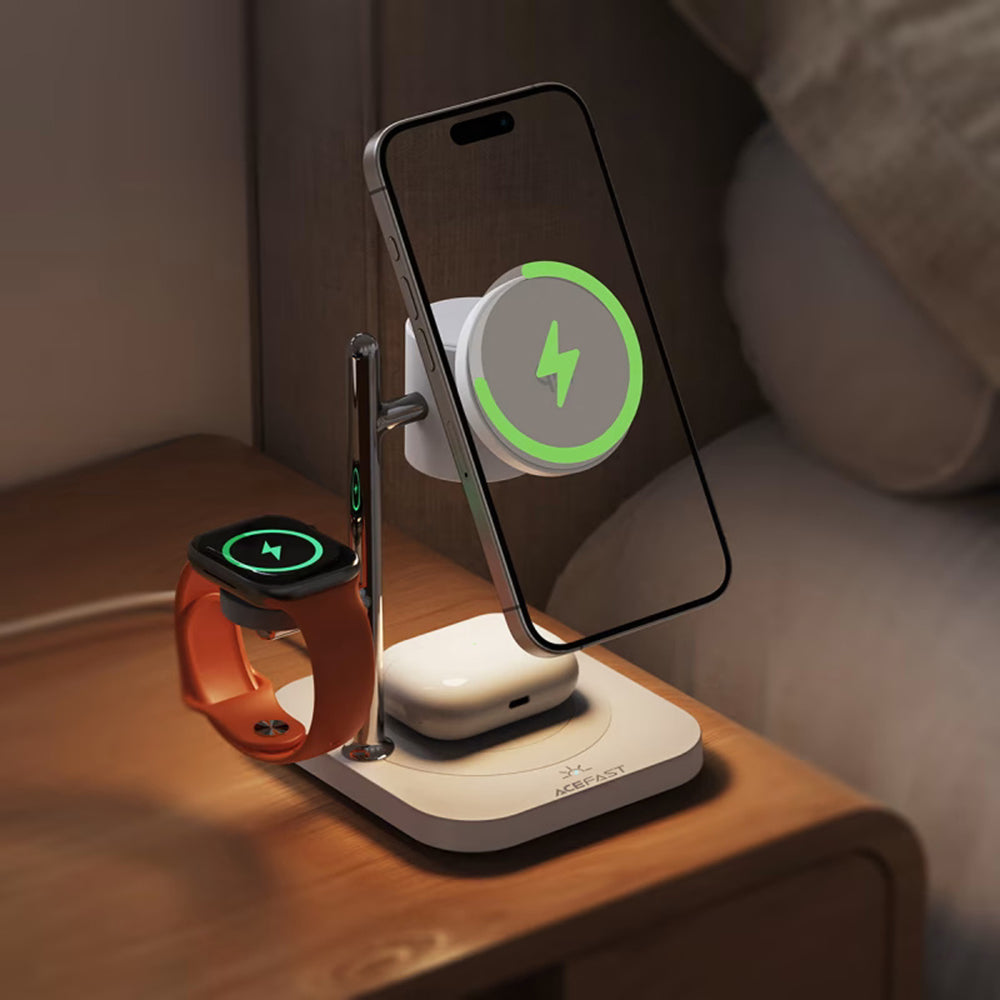 Chargeur Réseau Sans Fil Acefast E39 3en1, 32.5W, Blanc