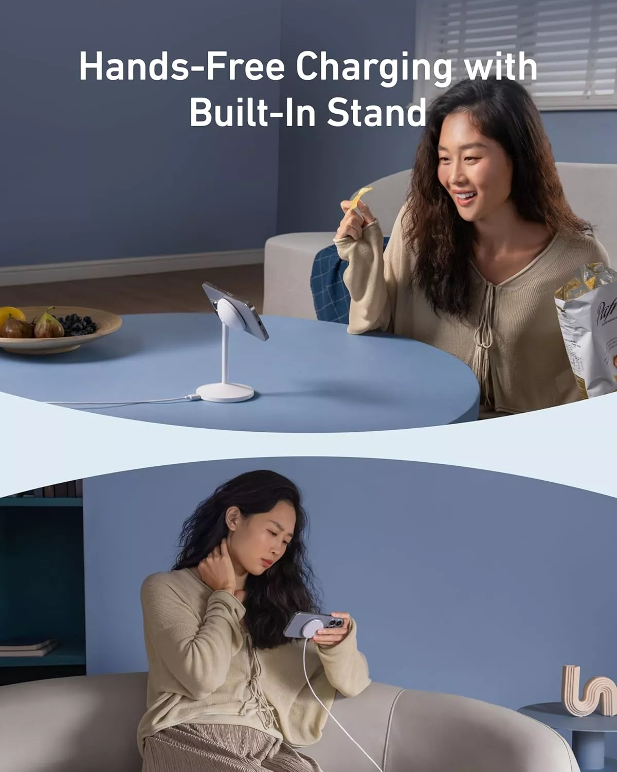 Chargeur Réseau Sans Fil Anker MagGo Stand, 15W, 1.67A, Blanc A25X1H21
