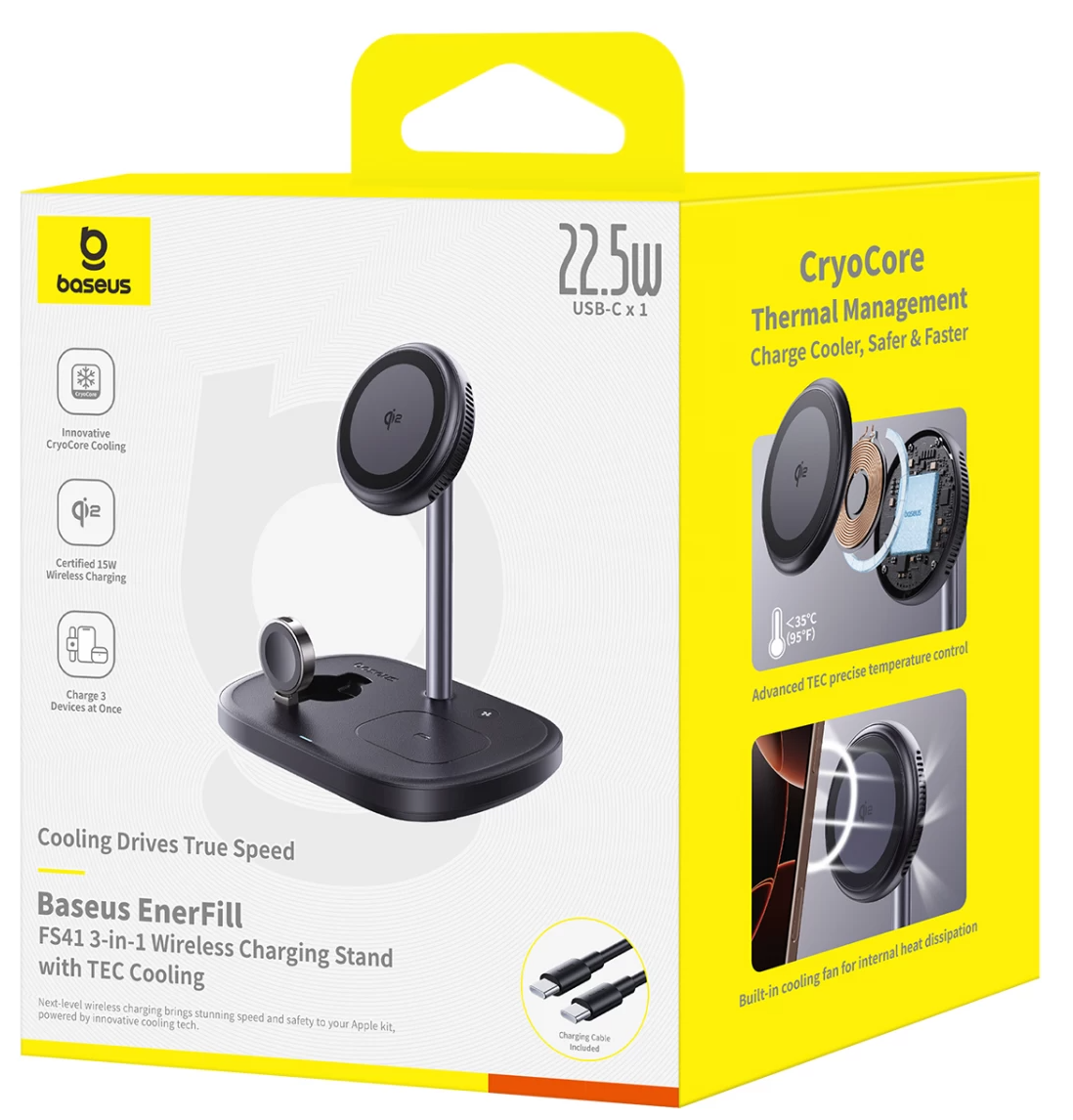Baseus EnerFill FS41 3in1 Wireless Netzladegerät, 22,5W, 1,67A, Schwarz P10281904123-02