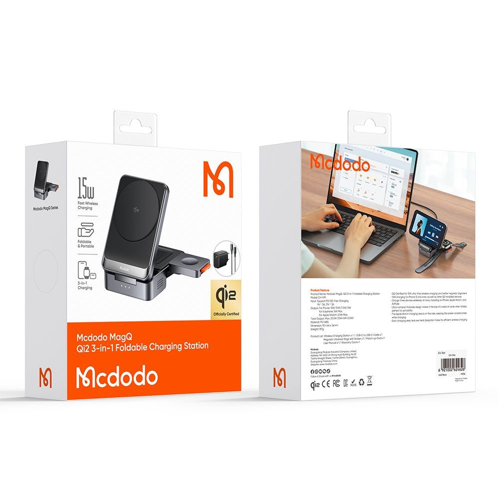 Drahtloses Netzladegerät McDodo CH-5192 3in1, 22.5W, 1.67A, Grau