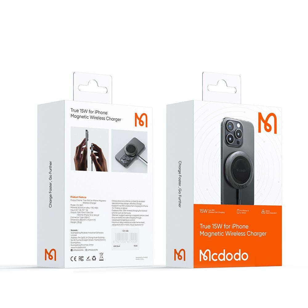 Chargeur Réseau Sans Fil McDodo CH-5490, 15W, 1.67A, Noir
