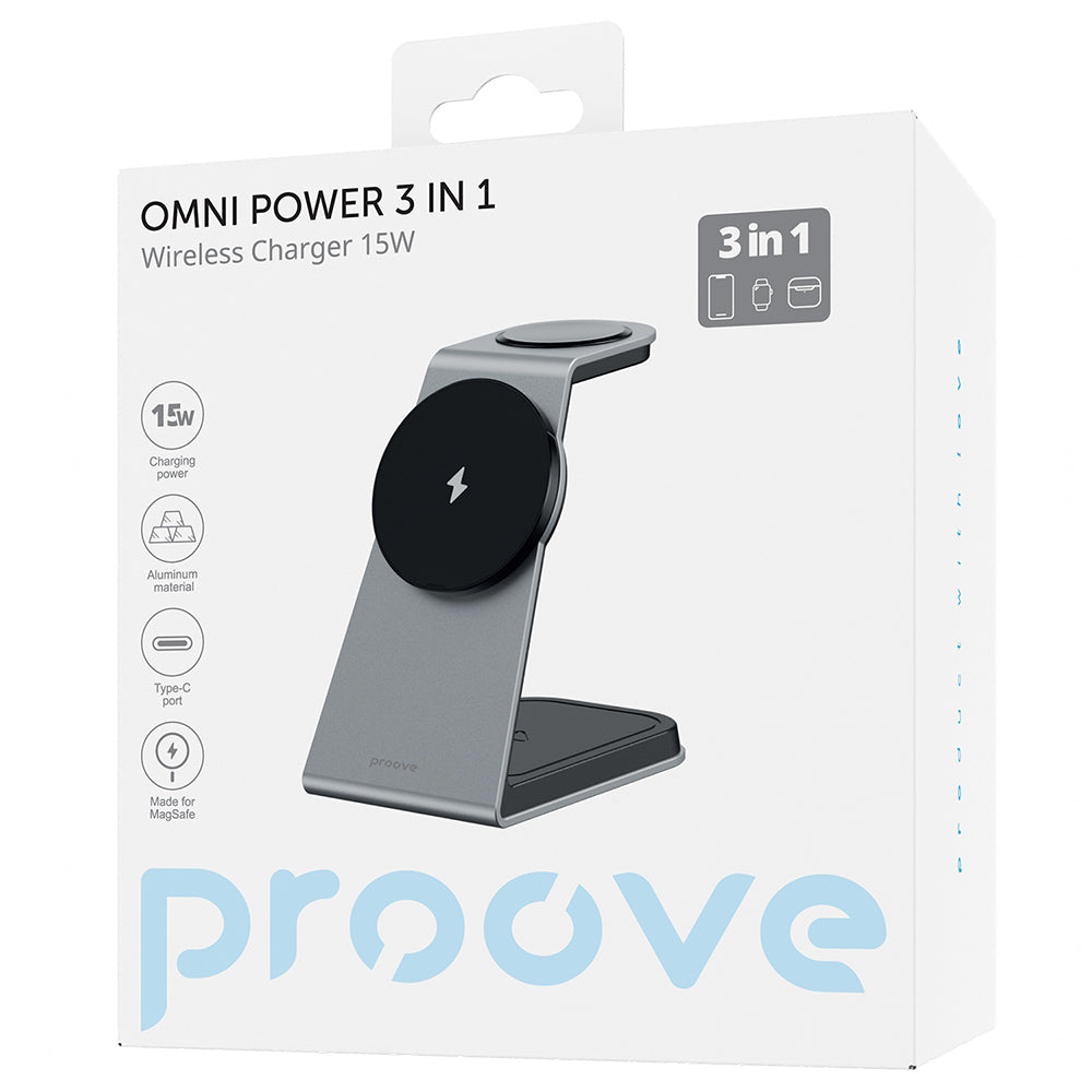 Chargeur Réseau Sans Fil Proove Omni Power 3en1, 15W, 1.67A, Gris WSOP15020003