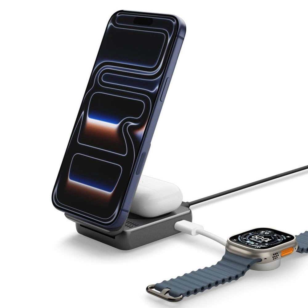 Chargeur Réseau Sans Fil Spigen EF302MOQ 3en1, 25W, 1 x USB-C, Gris