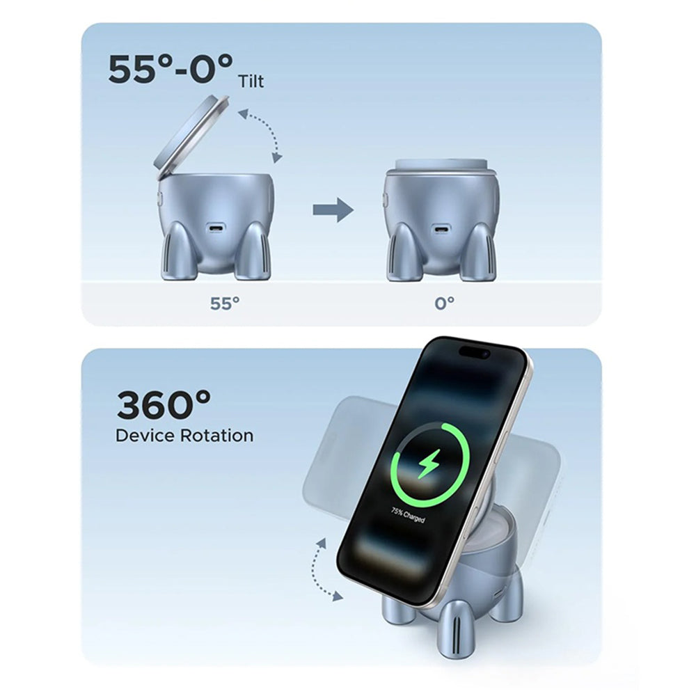 Chargeur Réseau Sans Fil UGREEN W713 2en1, 25W, Bleu
