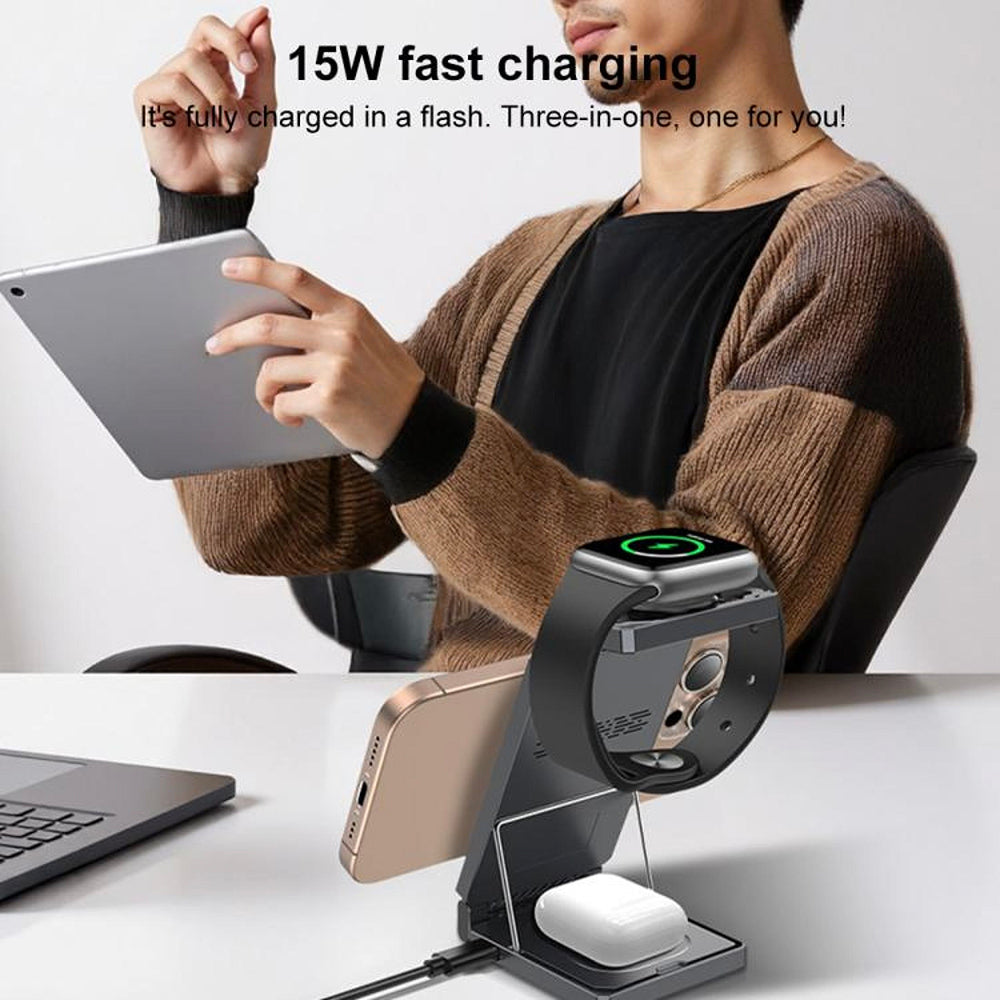 Yesido DS25 3in1 Wireless Network Charger, 15W, 1.67A, Black