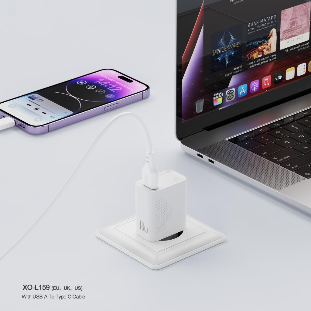 Netzladegerät XO Design L159, 18W, 3A, 1 x USB-A, Weiß