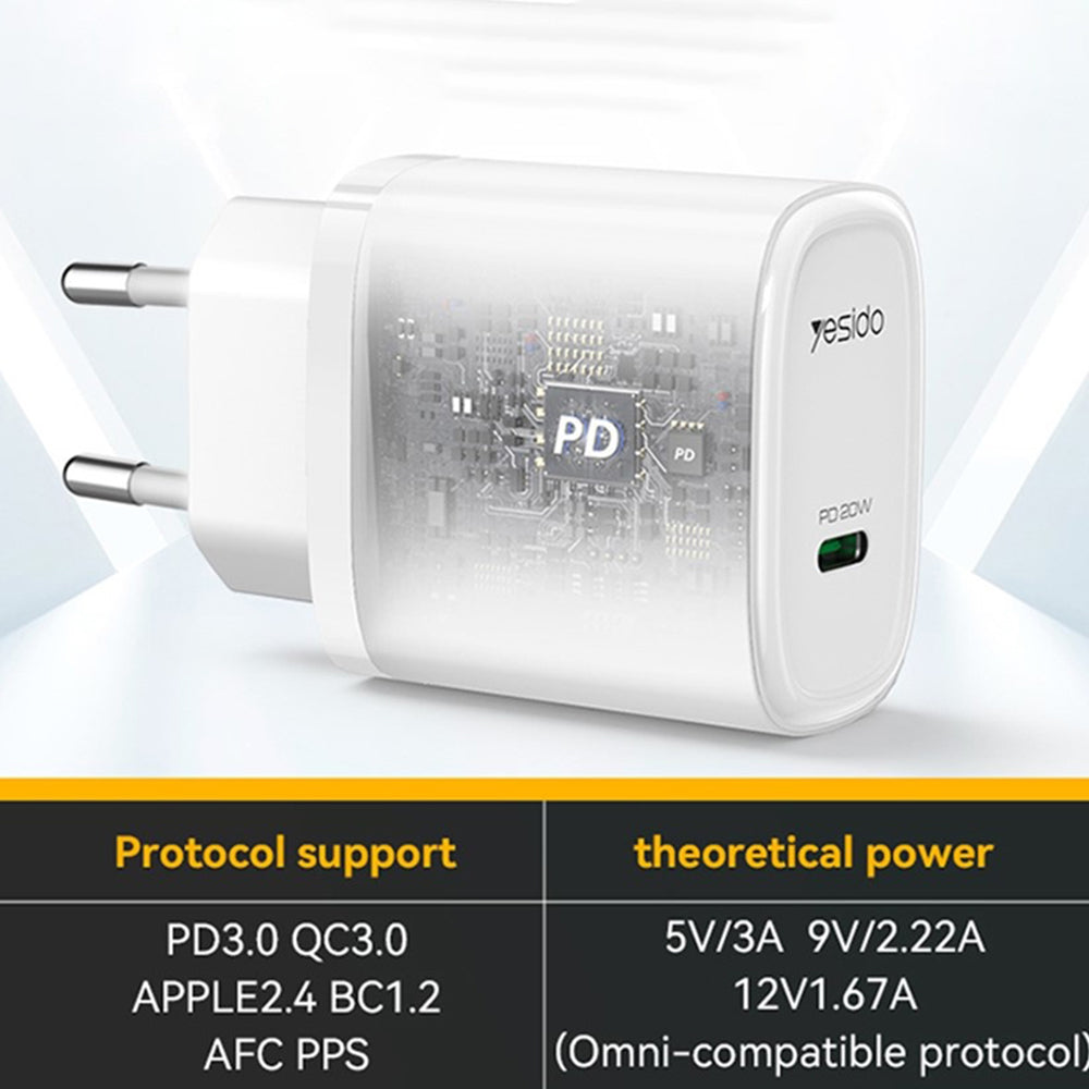 Netzladegerät Yesido YC57, 20W, 3A, 1 x USB-C, Weiß