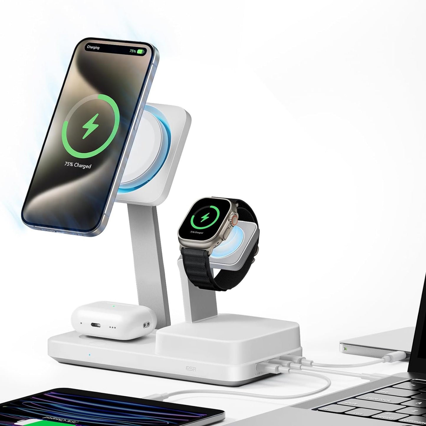 Chargeur Station ESR CryoBoost QI 6en1, 100W, 2 x USB-A - 1 x USB-C, Blanc