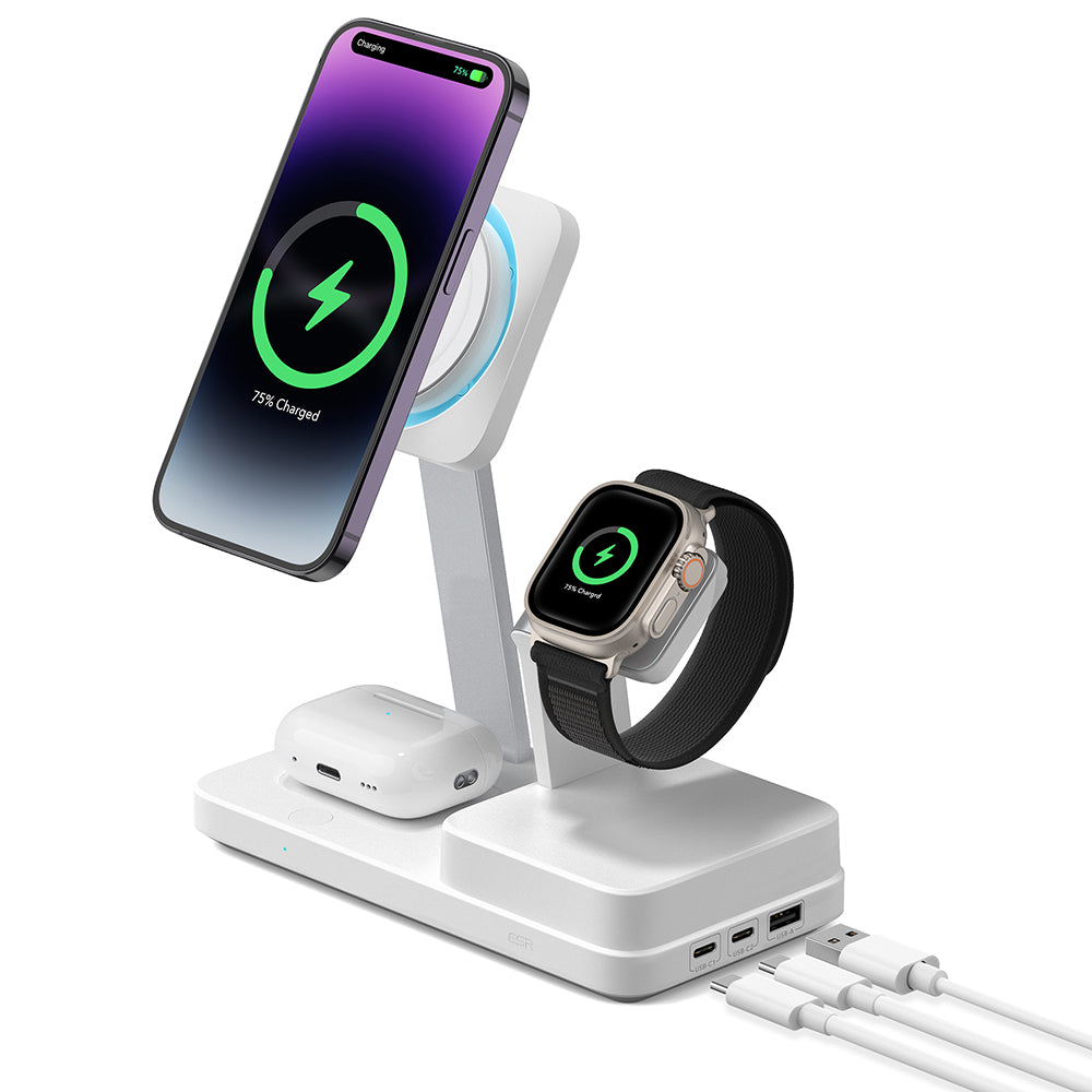 Chargeur Station ESR CryoBoost QI 6en1, 100W, 2 x USB-A - 1 x USB-C, Blanc