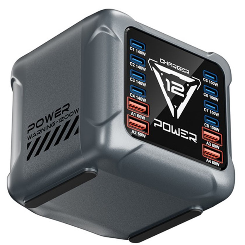 Chargeur Station OEM BK-127D, 280W, 5A, 4 x USB-A - 8 x USB-C, Gris