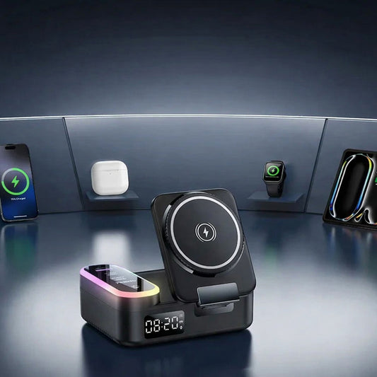 Ladestation Yesido DS38 Display QI 3in1, 65W, 3A, 1 x USB-A - 2 x USB-C, Schwarz