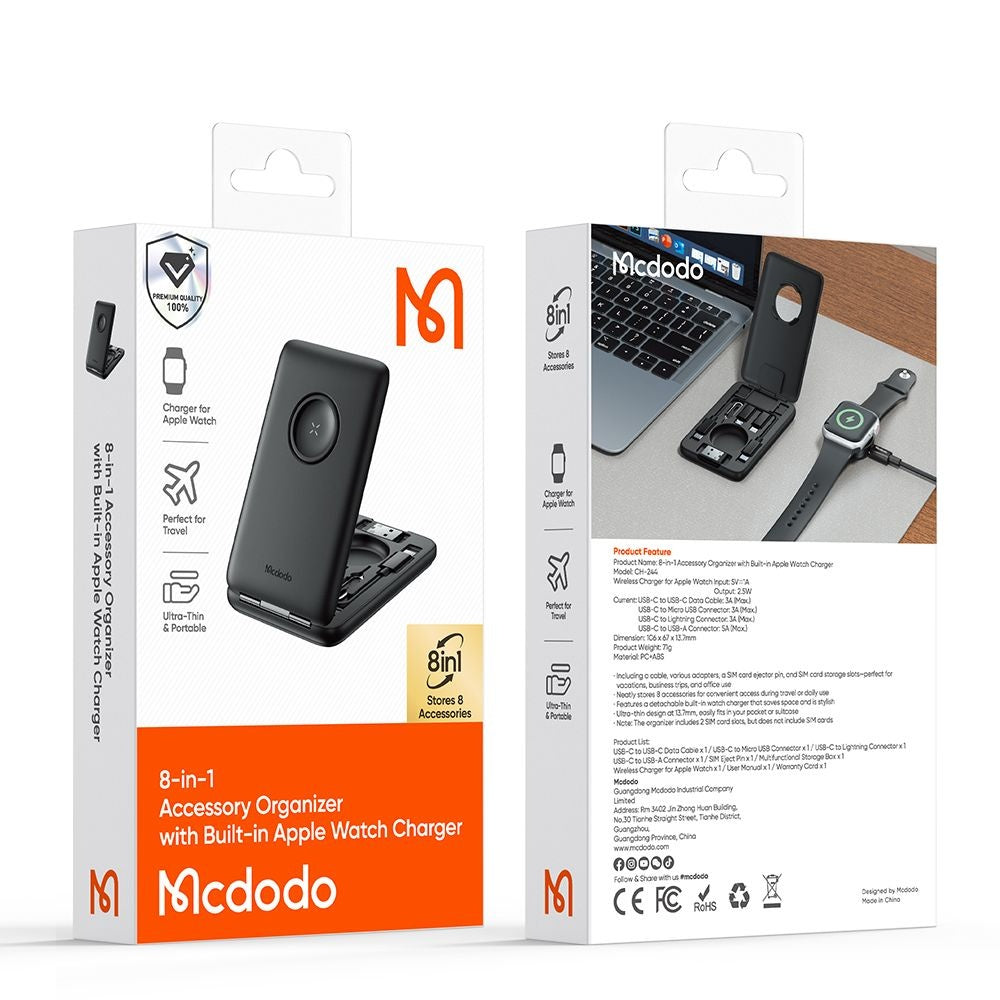 Drahtloses Ladegerät mit Organizer McDodo CH-2440 8in1 für Apple Watch Series, Schwarz