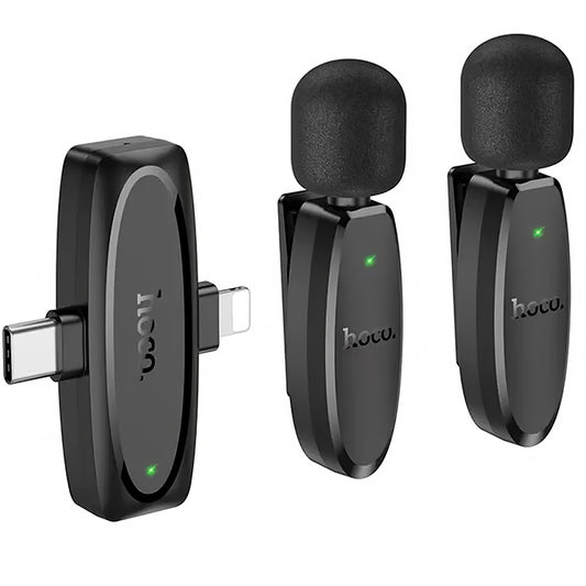 Bluetooth Lavalier HOCO L15, USB-C / Lightning, lot de 2 pièces, noir