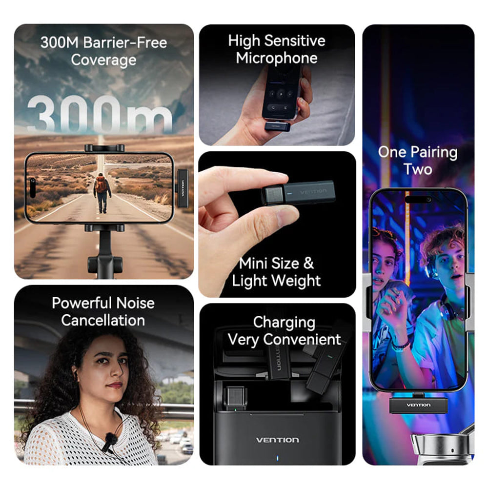 Lavallière Vention Clip-On, USB-C, Set 2 pièces, Noire