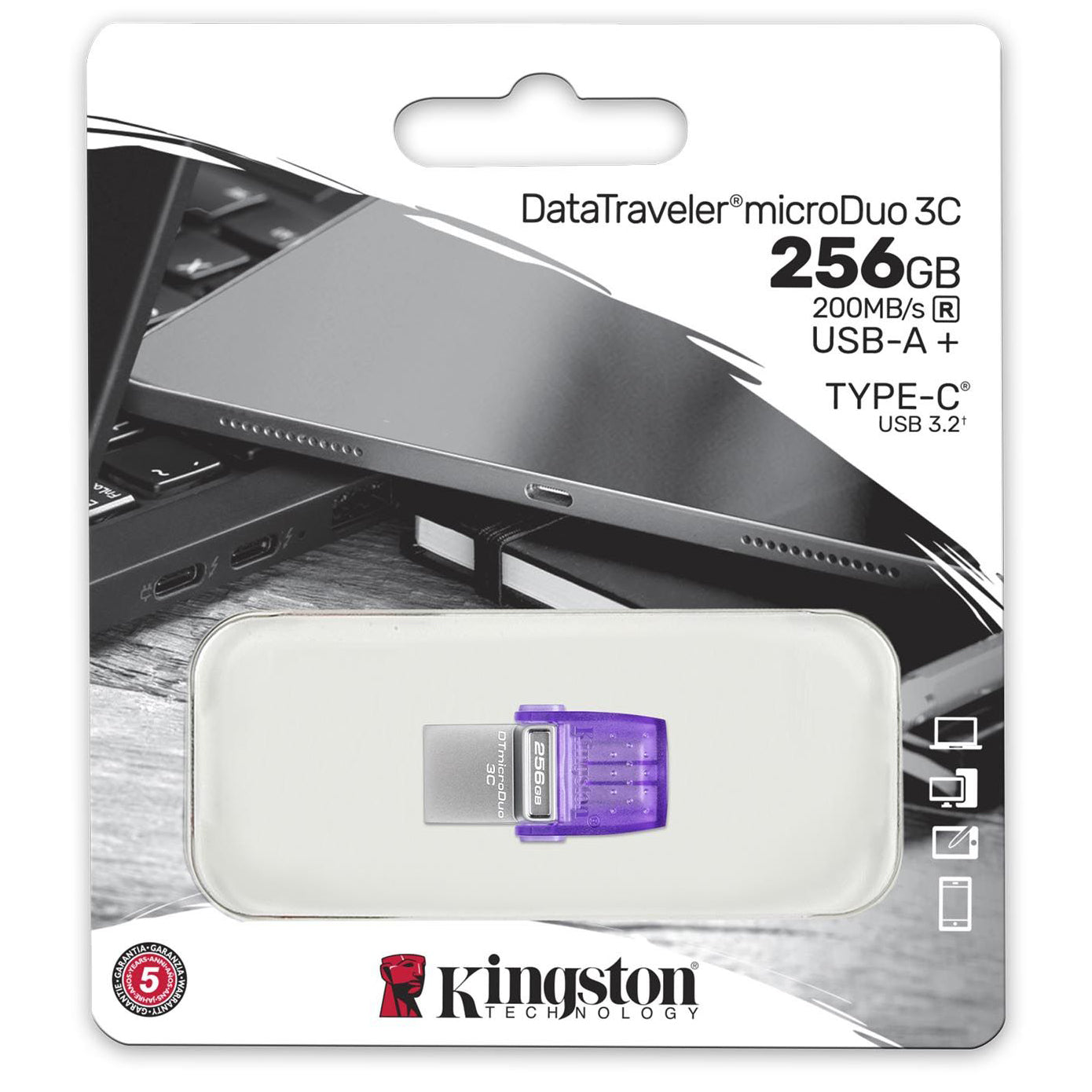 Mémoire Externe USB-A - USB-C Kingston microDuo 3C, 256Gb DTDUO3CG3/256GB