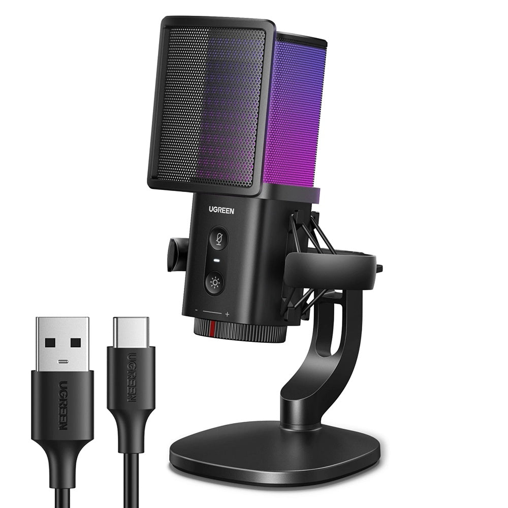 Kardioid-Mikrofon UGREEN CM581 (65629), RGB, USB-C, 1,5m, Schwarz