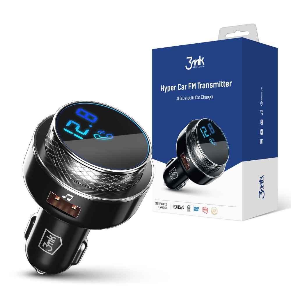 3MK Hyper Car FM-Transmitter Bluetooth | 2x USB-A & microSD | QC | Schwarz