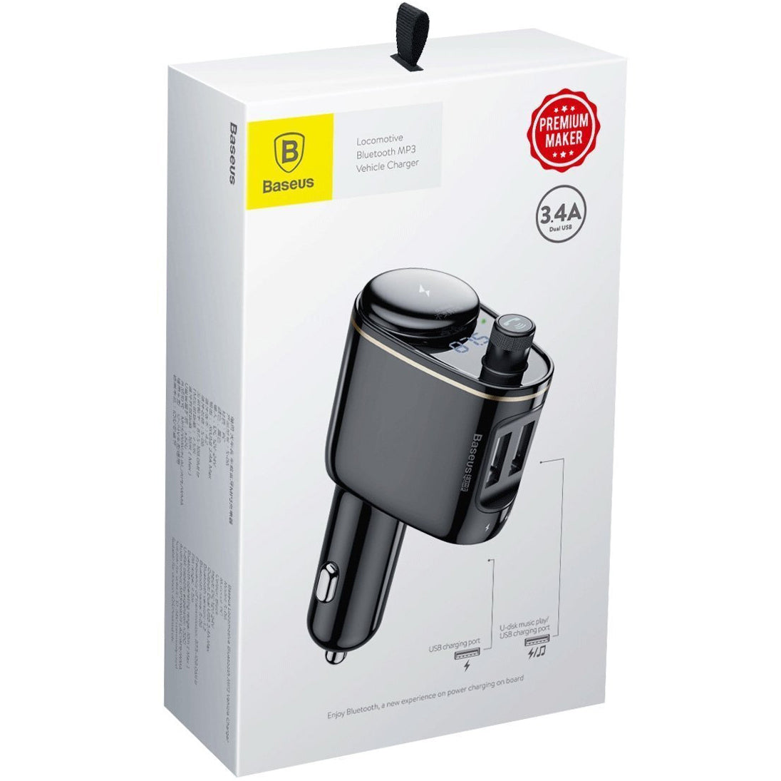 Baseus S-06 FM-Transmitter Bluetooth | 2x USB-A | Schwarz