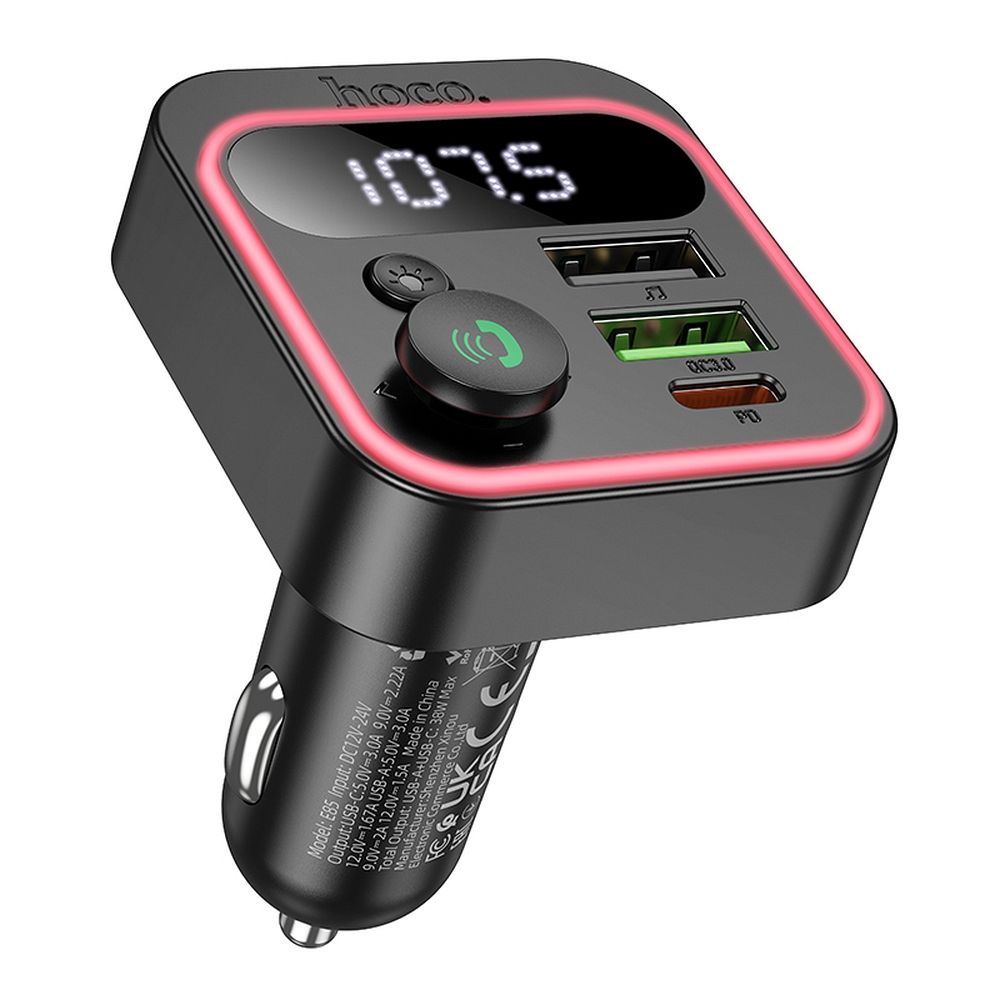 HOCO E85 Bluetooth FM Modulator, 2 x USB-A - 1 x USB-C