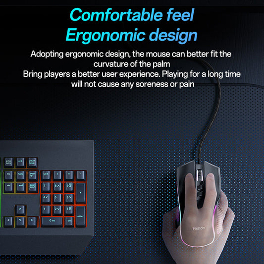 Gaming-Maus Wired USB Yesido KB20, RGB, 1000DPI - 7200DPI, Schwarz
