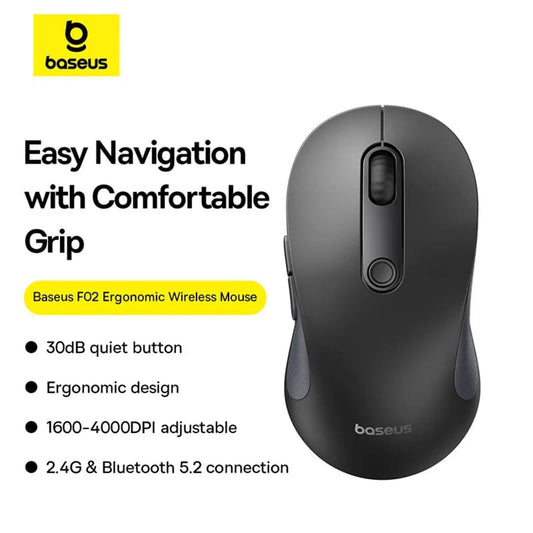 Baseus F02 Wireless Mouse, 4000DPI, BT / Wi-Fi, Black B0105555505111-01