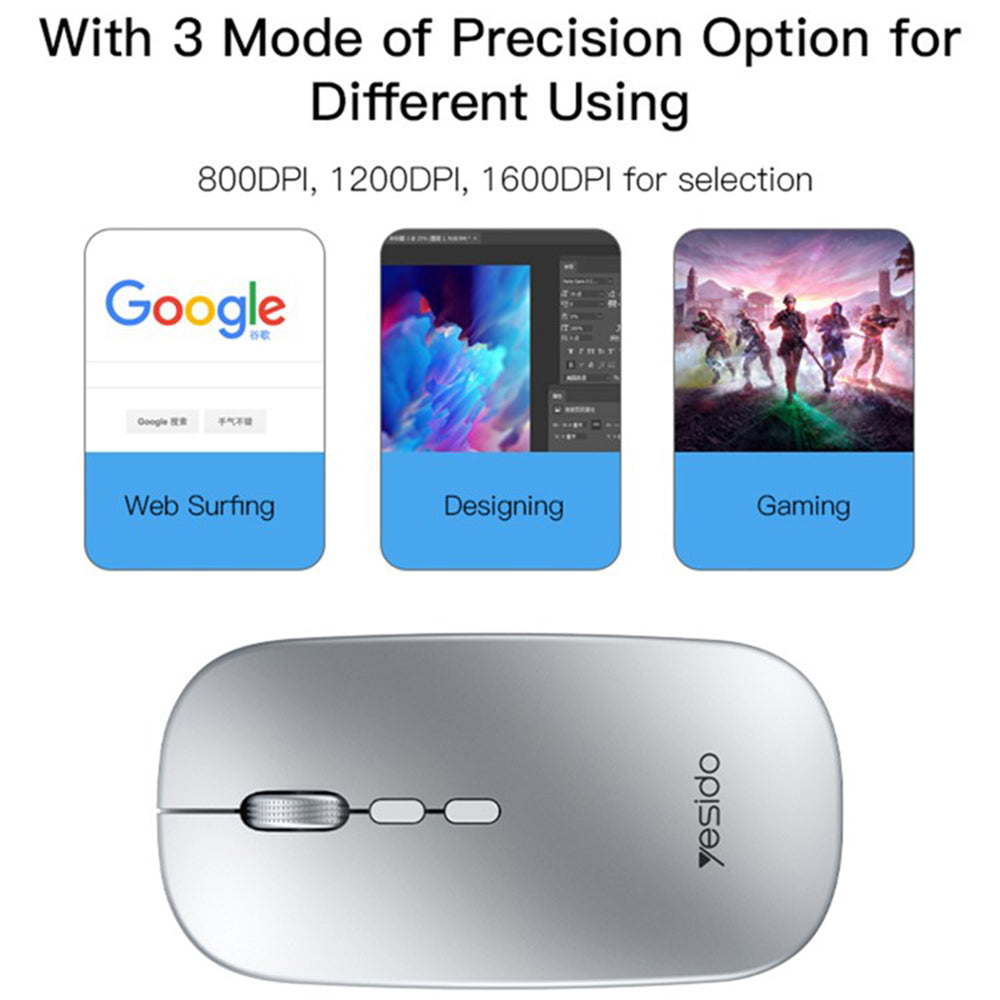 Wireless-Maus Yesido KB15, 800DPI - 1600DPI, Silber