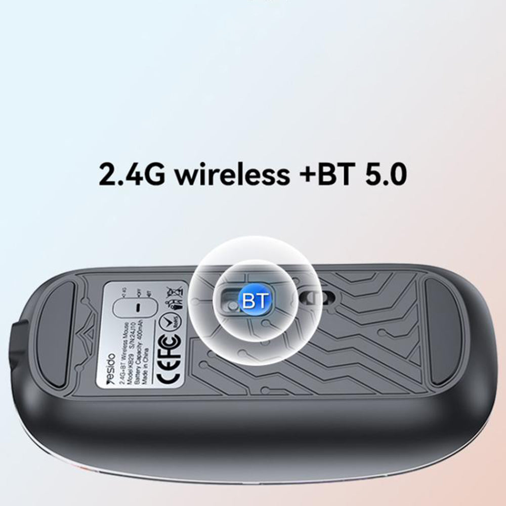 Souris sans fil Yesido KB29, 800DPI - 1600DPI, BT / Wi-Fi, Noir