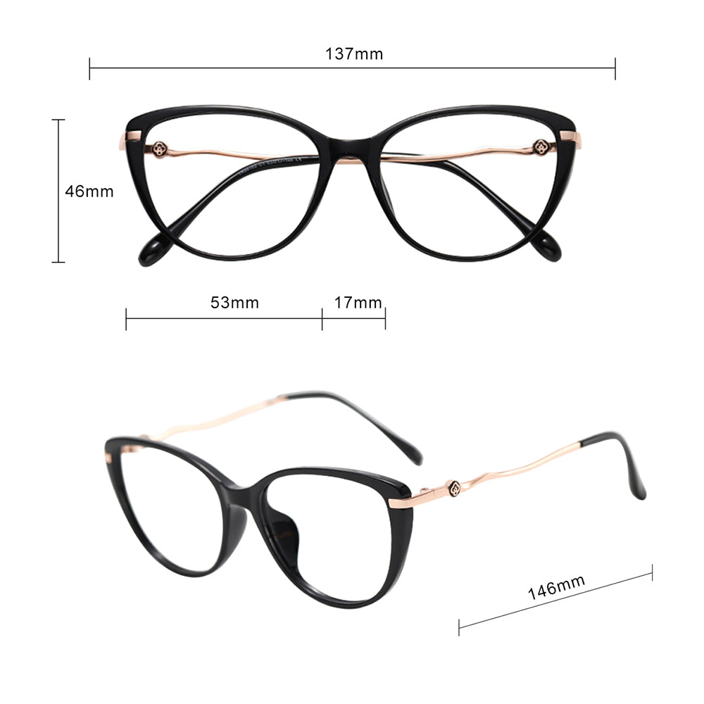 Damen Computerbrille Techsuit 86162, Anti-Blue Light, Schwarz Gold