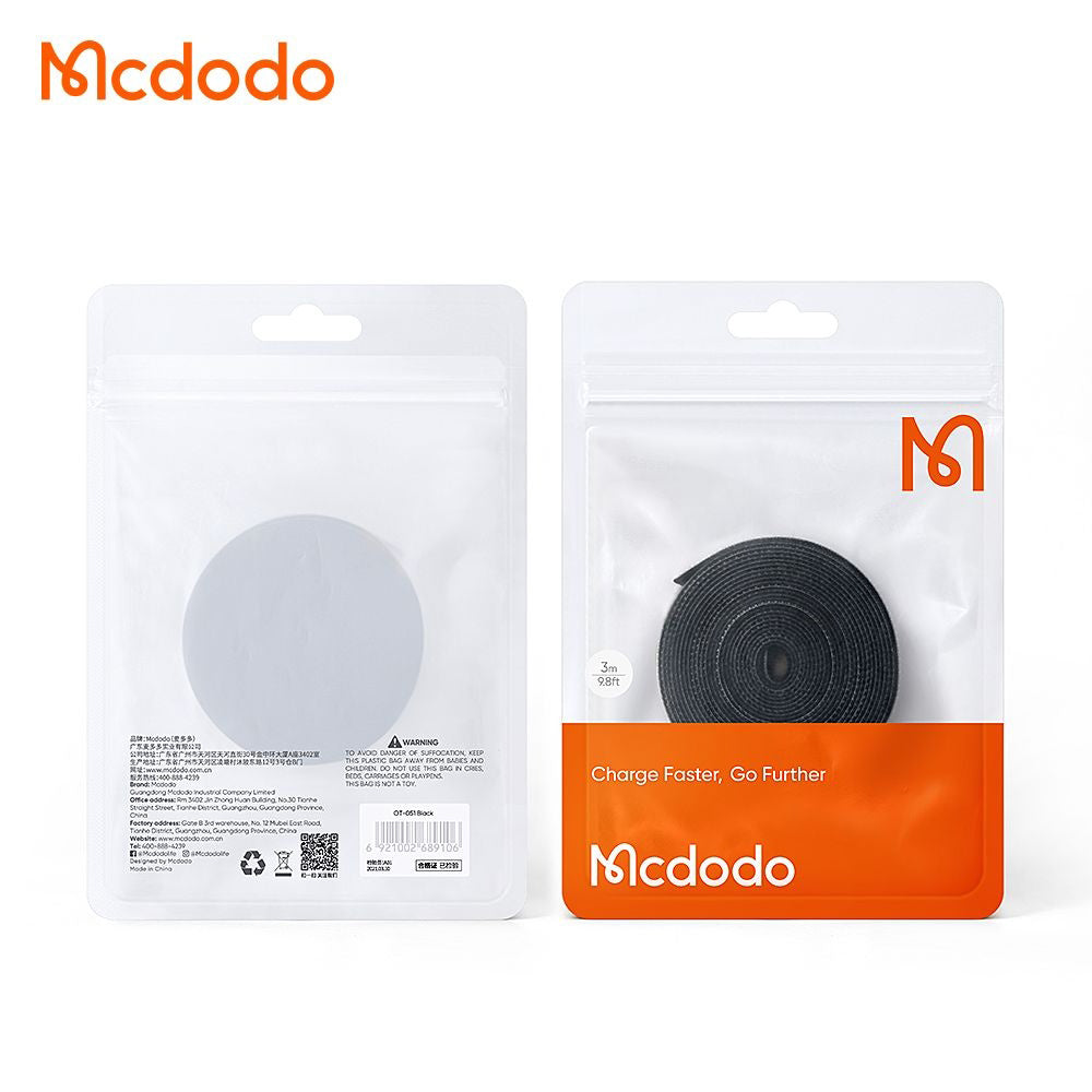 Organisateur de câbles McDodo VS-0961 Belt, Velcro, 3m, Noir