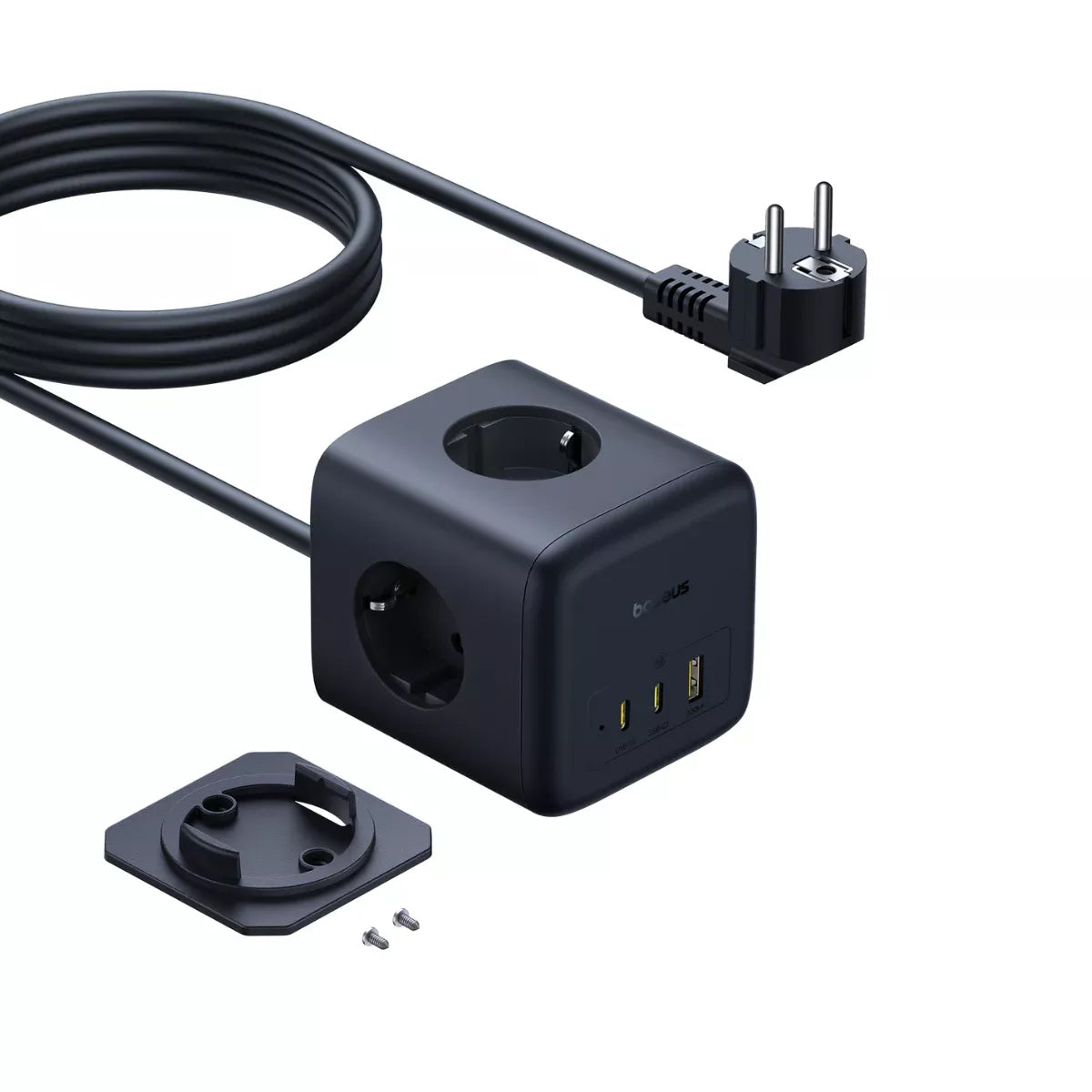 Baseus EnerFill FA11 Power Strip, 3 x Schuko - 1 x USB-A - 2 x USB-C, Black E00082100123-00