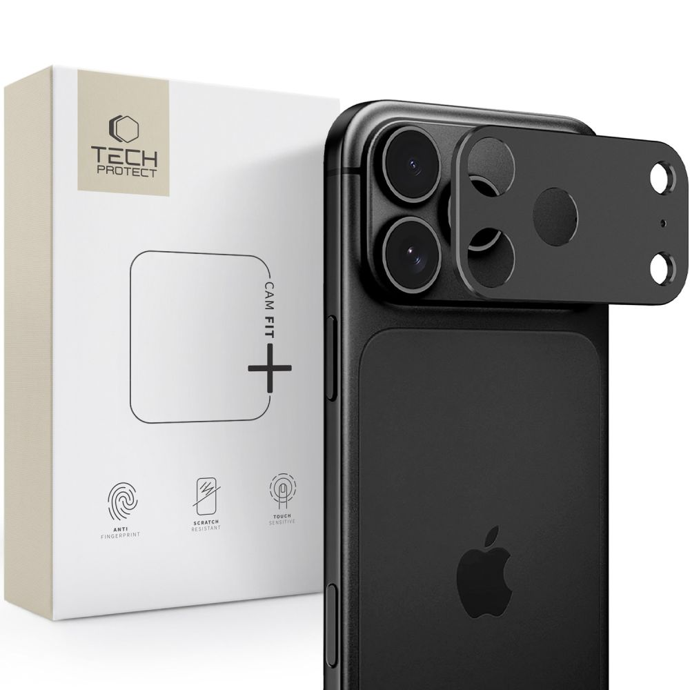 Cadre de protection pour caméra arrière Tech-Protect Camalloy Fit+ pour Apple iPhone 18 Pro, Aluminium, Noir