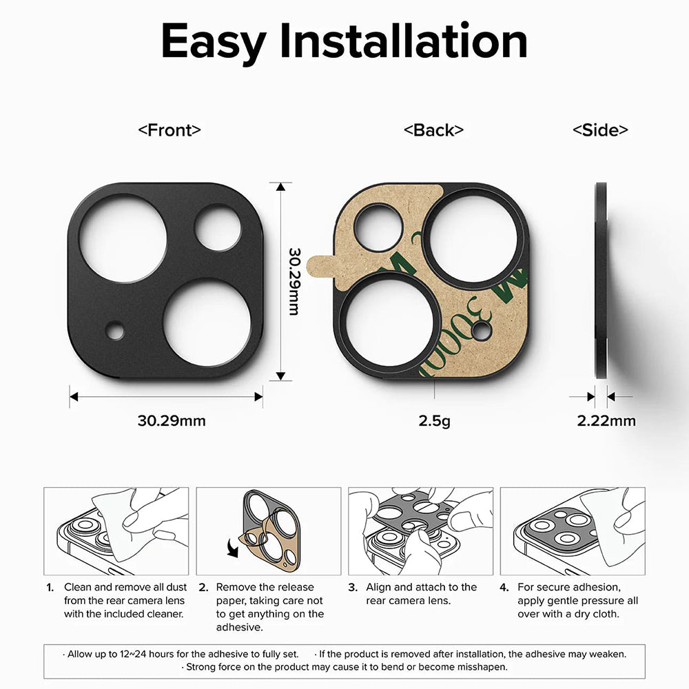 Cadre de protection pour caméra arrière Ringke Styling pour Apple iPhone 15 Plus / 15, Aluminium, Noir