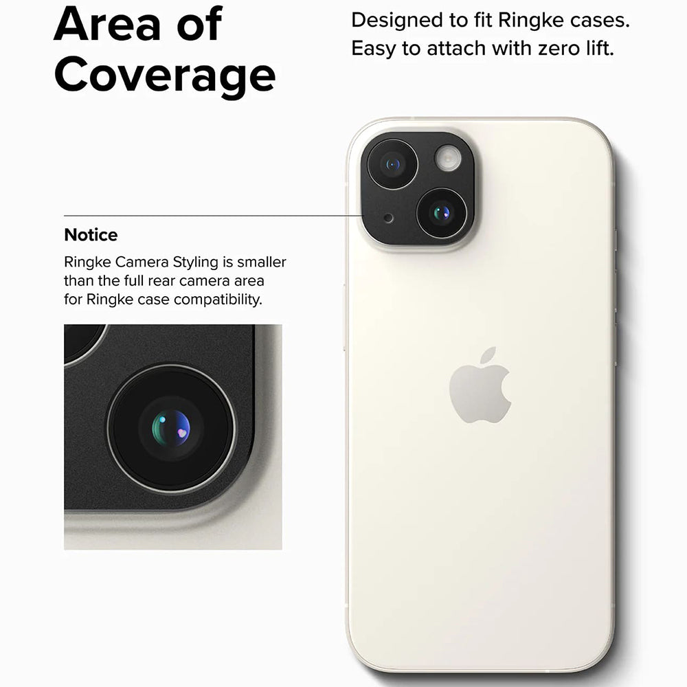 Cadre de protection pour caméra arrière Ringke Styling pour Apple iPhone 15 Plus / 15, Aluminium, Noir