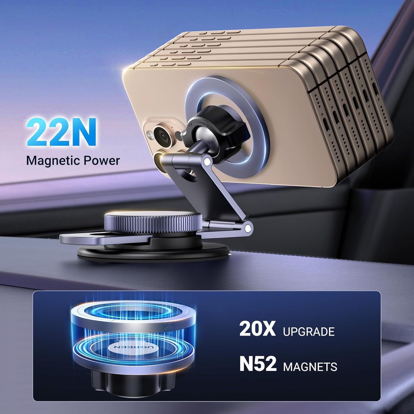 UGREEN LP865 Universal Magnetic Car Holder, Black