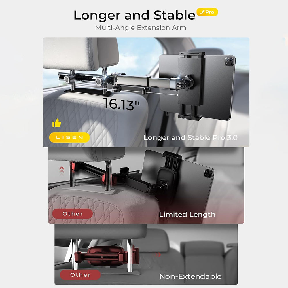 Support Auto Appui-tête Lisen pour Téléphone / Tablette, 4.7 pouces - 12.9 pouces, Noir YL0423090004