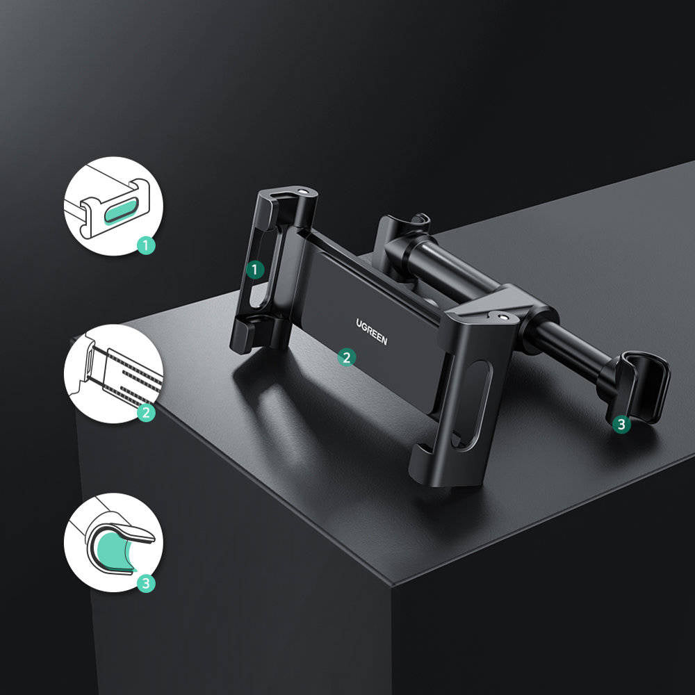 Support Auto Appui-tête UGREEN LP160 (60108) pour Téléphone / Tablette, 4.7 pouces - 12.9 pouces, Noir